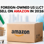Can a Foreign-Owned US LLC Sell on Amazon – US and UAE Flags with Amazon Shipping Boxes